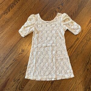 VTG 90s Women's Full Lace Top‎ Sz S Ivory Floral Fairy Whimsi Coquette Sexy USA